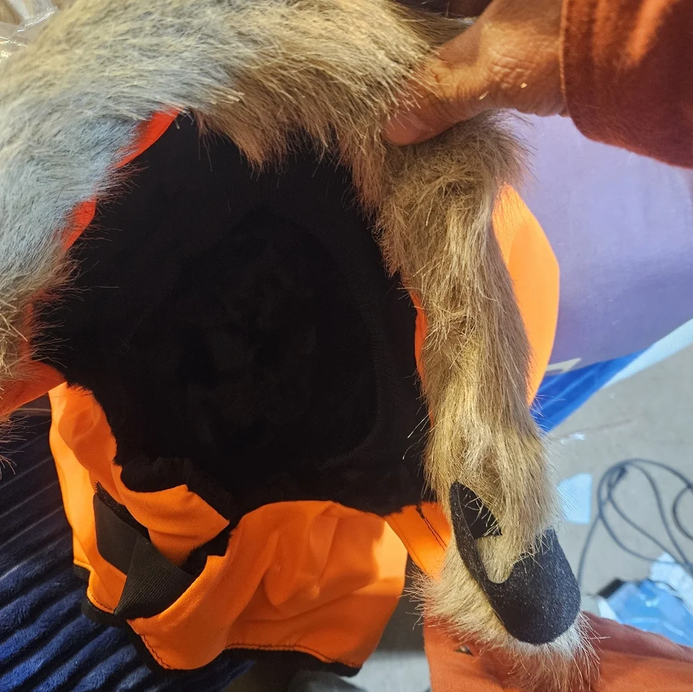 New Blaze Orange and Faux Fur Pullover Hood - Picture 5 of 7